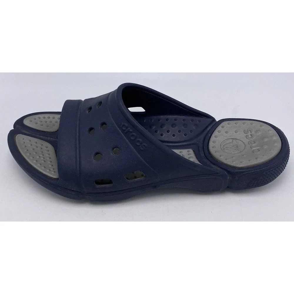 Crocs Sandals Mens 9 Slides Navy Gray Shoes Womens 11 Slip On Beach Pool